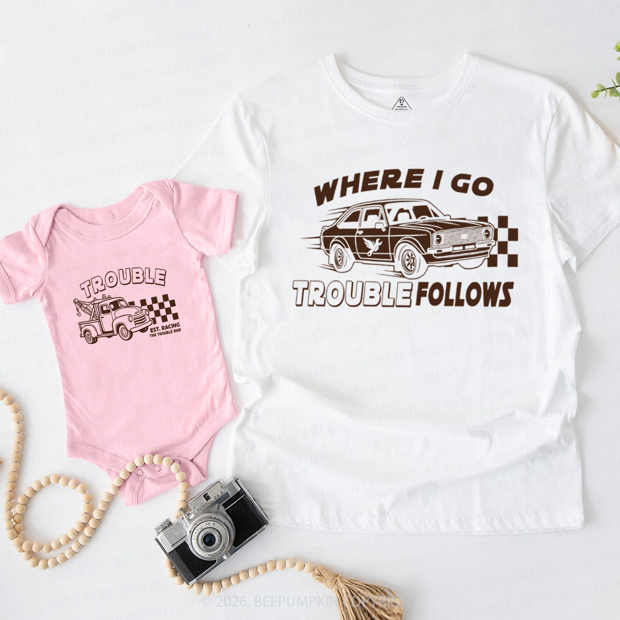 Where I Go Trouble Follows Racing Dad&Me Matching Shirts
