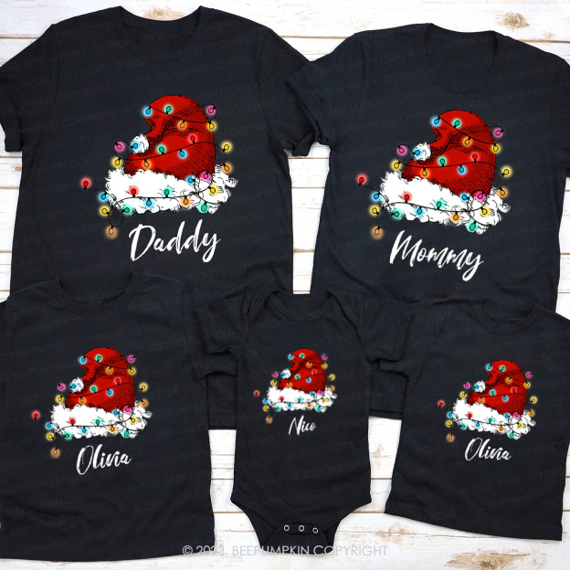 Personalized Merry Christmas Lantern Hat Matching Tees For Family Beepumpkin
