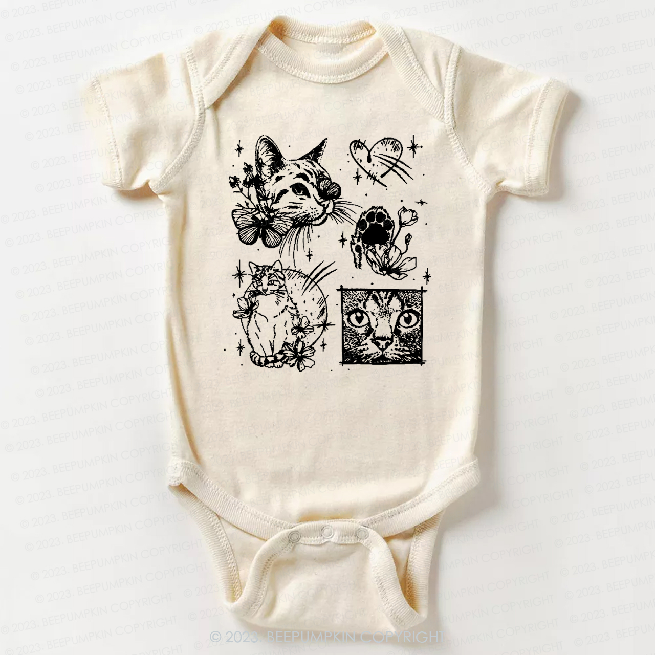 Cats Outlined Retro Bodysuit For Baby
