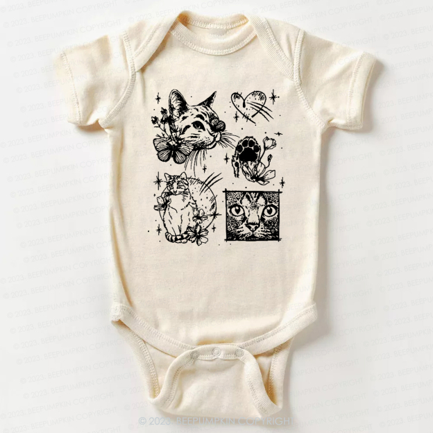 Cats Outlined Retro Bodysuit For Baby