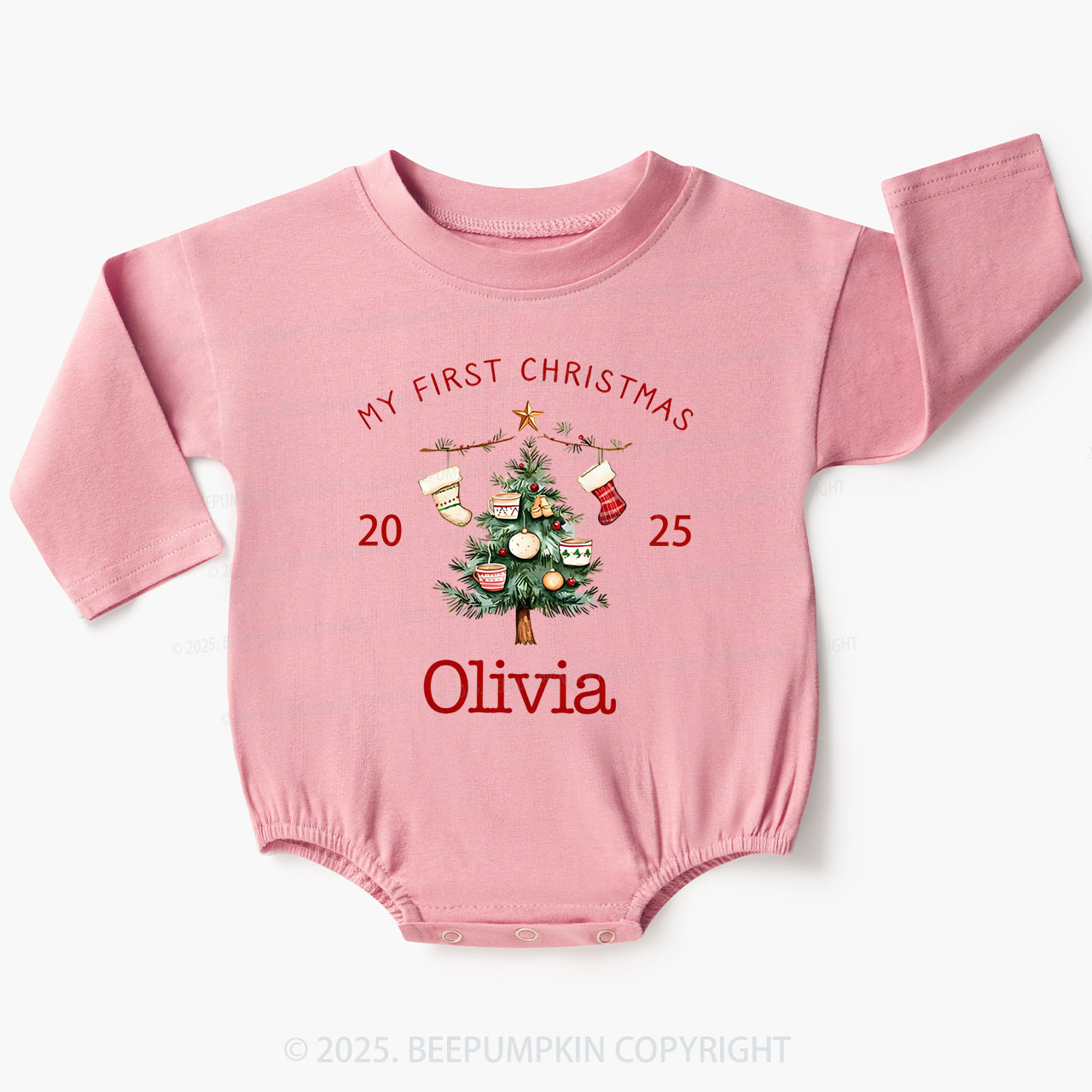 Personalized My 1st Christmas Baby Bubble Romper Beepumpkin