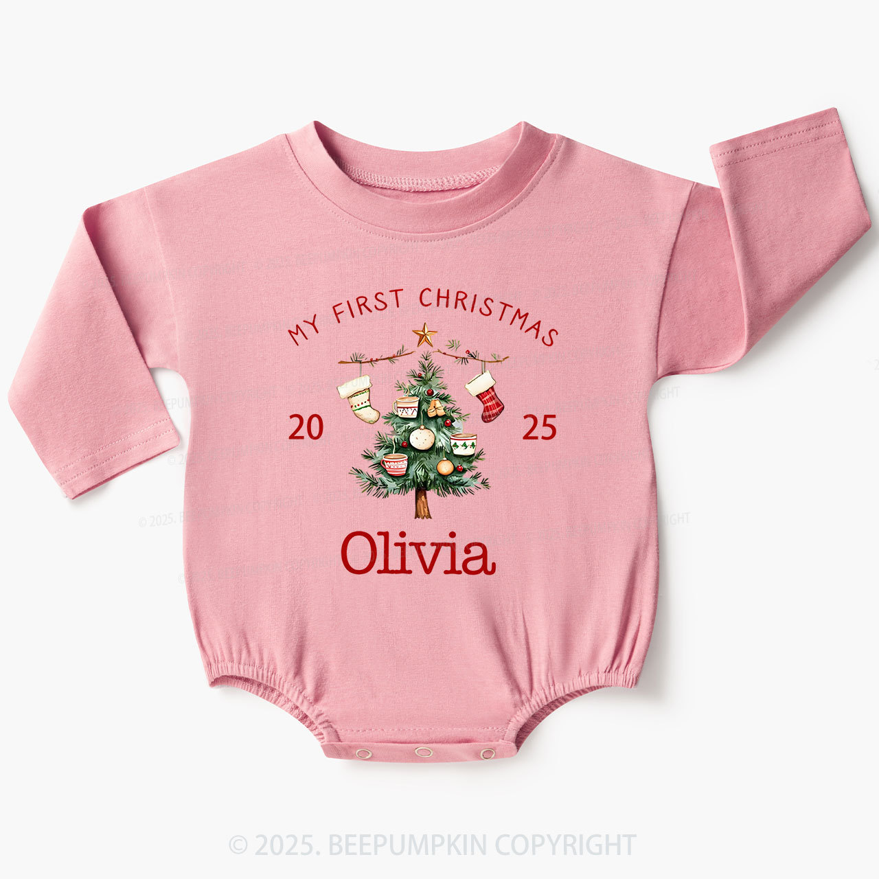 Personalized My 1st Christmas Baby Bubble Romper Beepumpkin