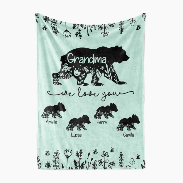 Personalized Grandma Bear Hugs Fleece Blanket