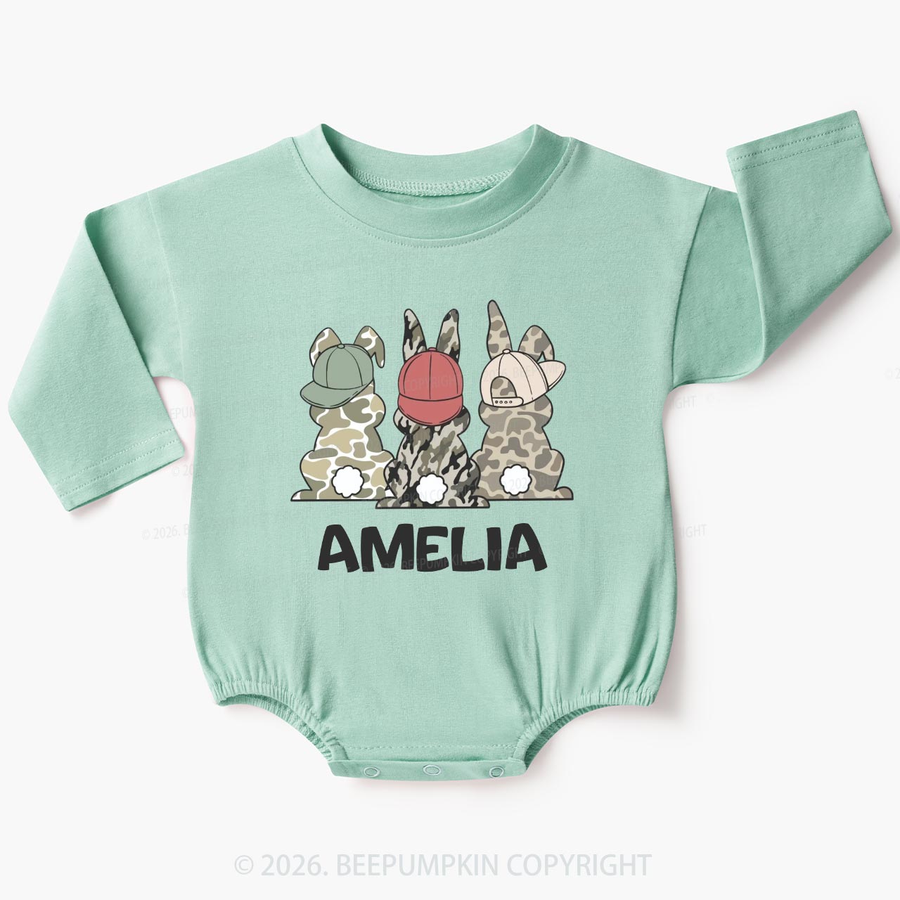 Personalized Camo Easter Bunny Baby Bubble Romper