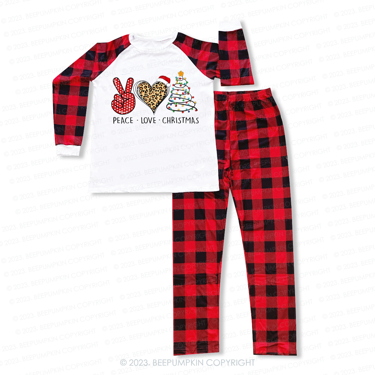 Peace Love Christmas Lights Sublimation Matching Pajamas For Family Beepumpkin