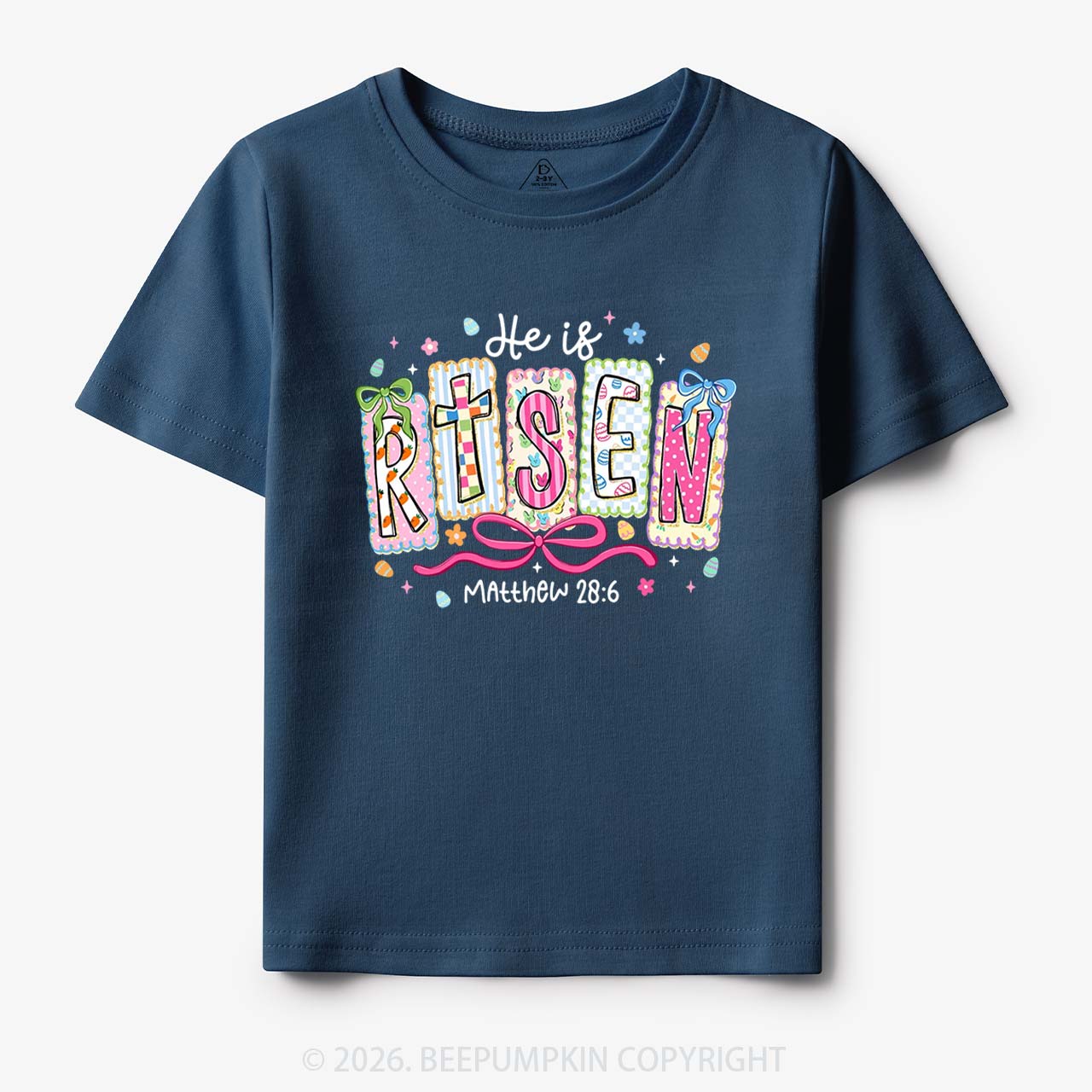 Easter Bow Lettering He Is Risen Toddler&Kids Tees