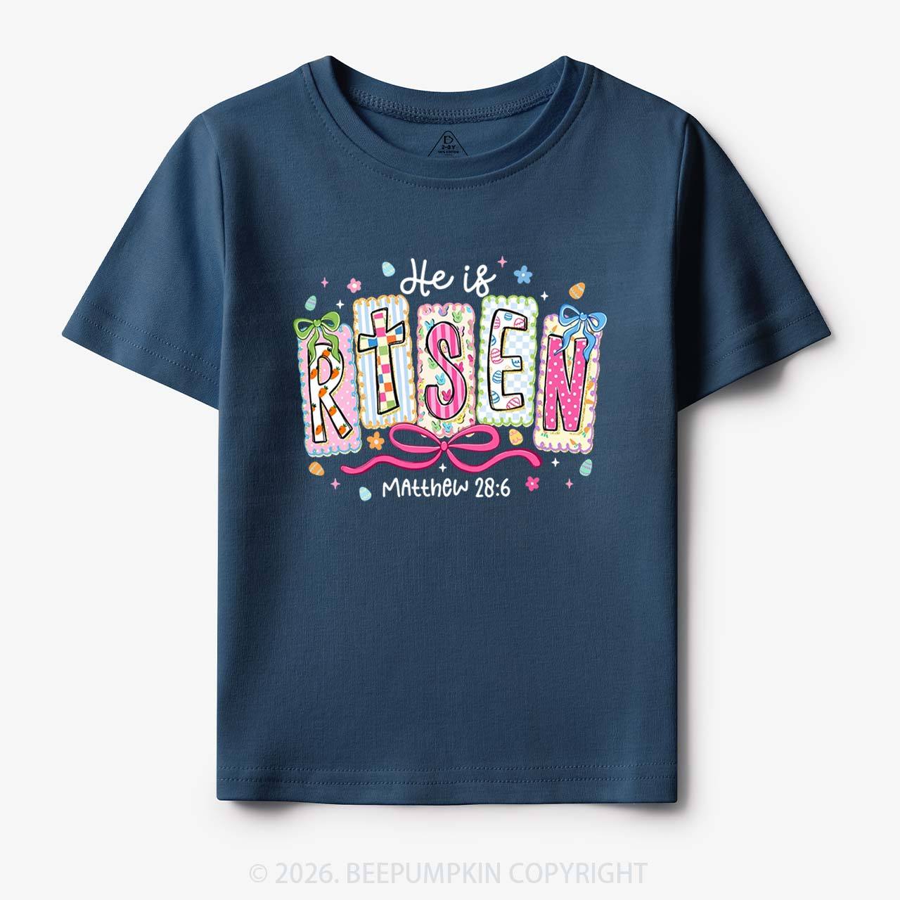 Easter Bow Lettering He Is Risen Toddler&Kids Tees