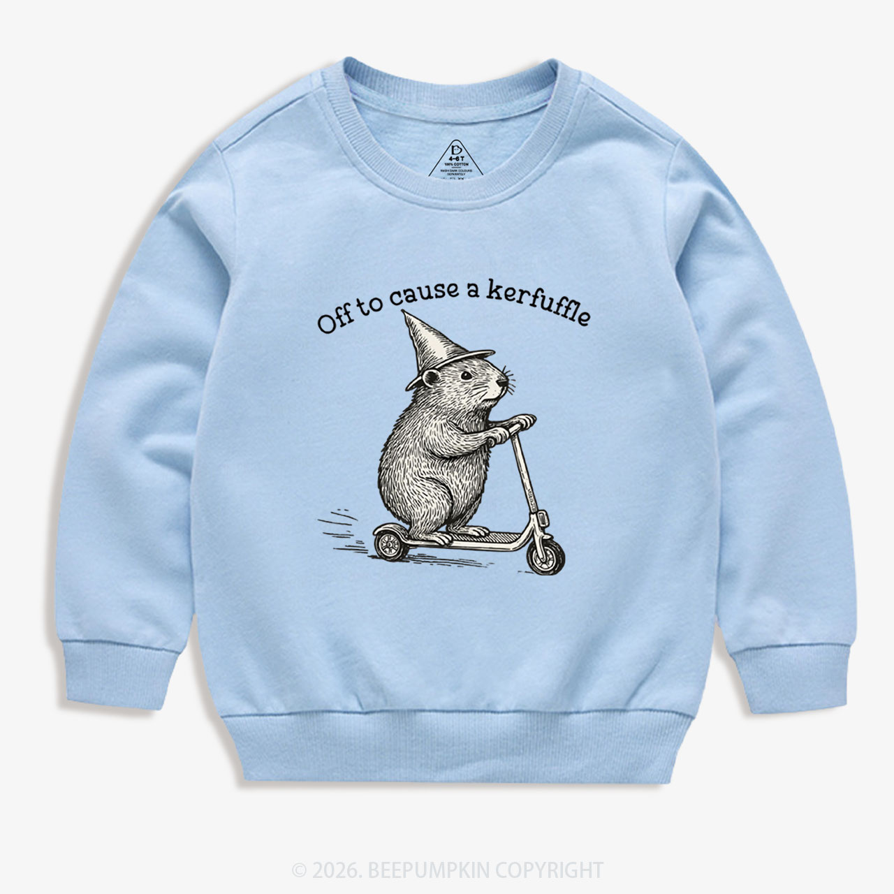 Off To Cause A Kerfuffle Groundhog Scooter Kid's Sweatshirt