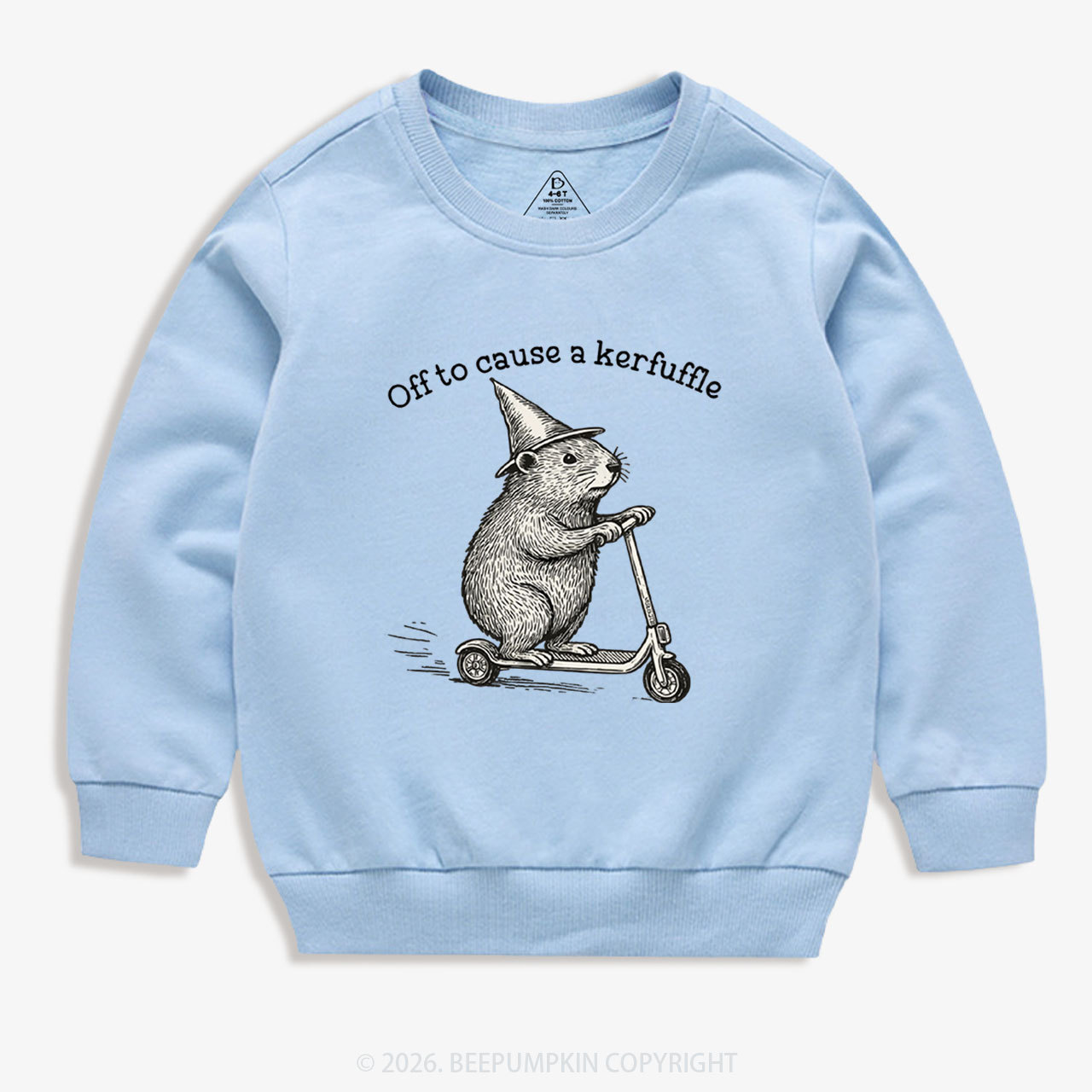 Off To Cause A Kerfuffle Groundhog Scooter Kid's Sweatshirt