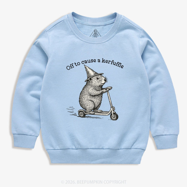 Off To Cause A Kerfuffle Groundhog Scooter Kid's Sweatshirt