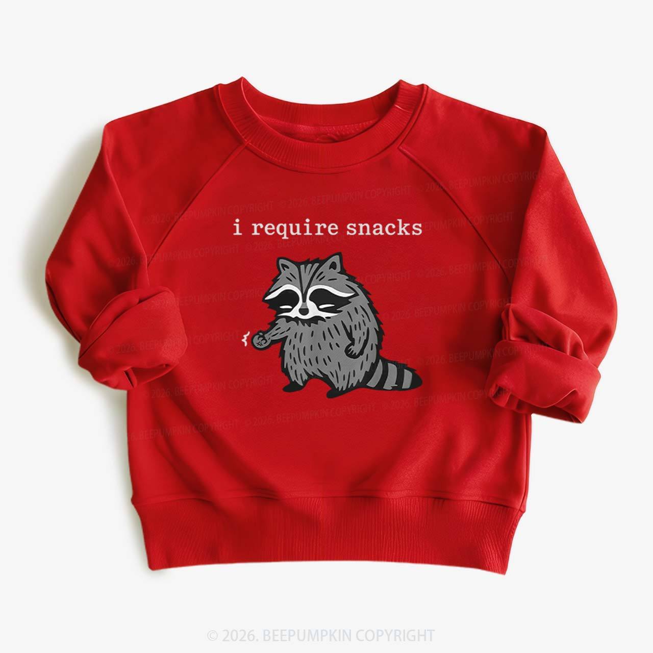 I Require Snacks Raccoon Kid's Sweatshirt