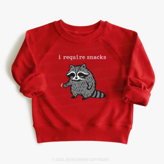 I Require Snacks Raccoon Kid's Sweatshirt