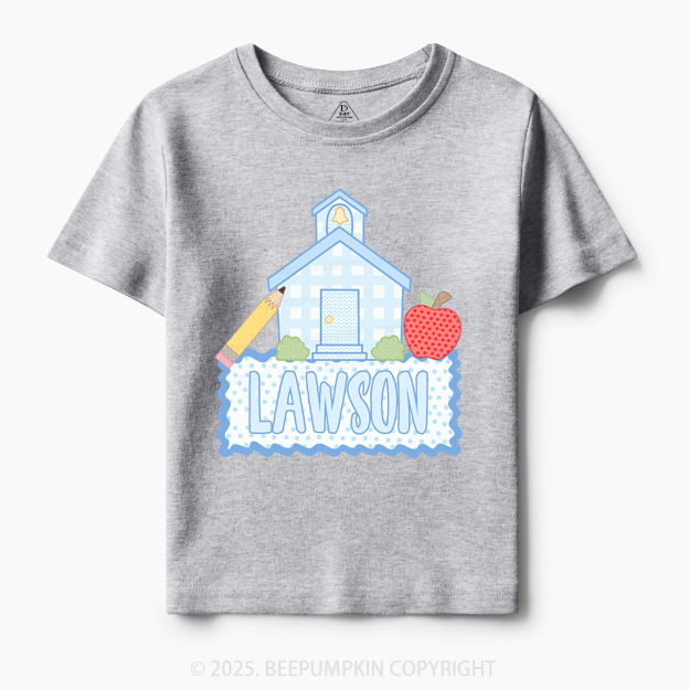 Personalized Blue Schoolhouse Toddler&Kid's Tees Beepumpkin