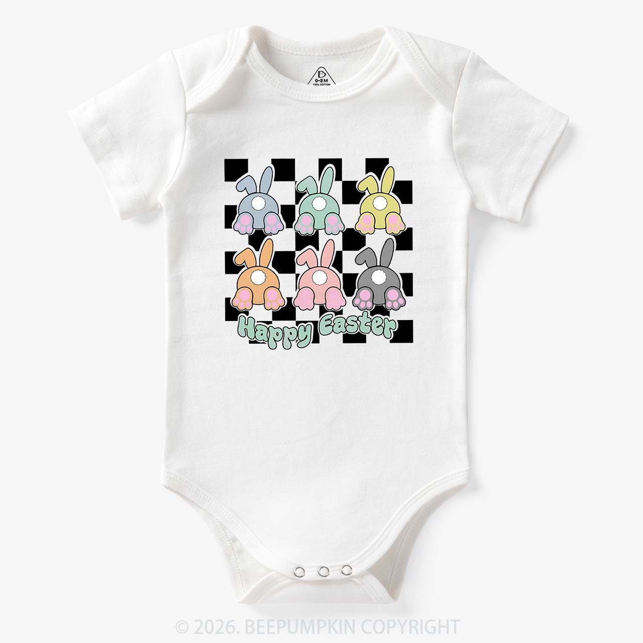 Happy Easter Bunnies Checkered Bodysuit