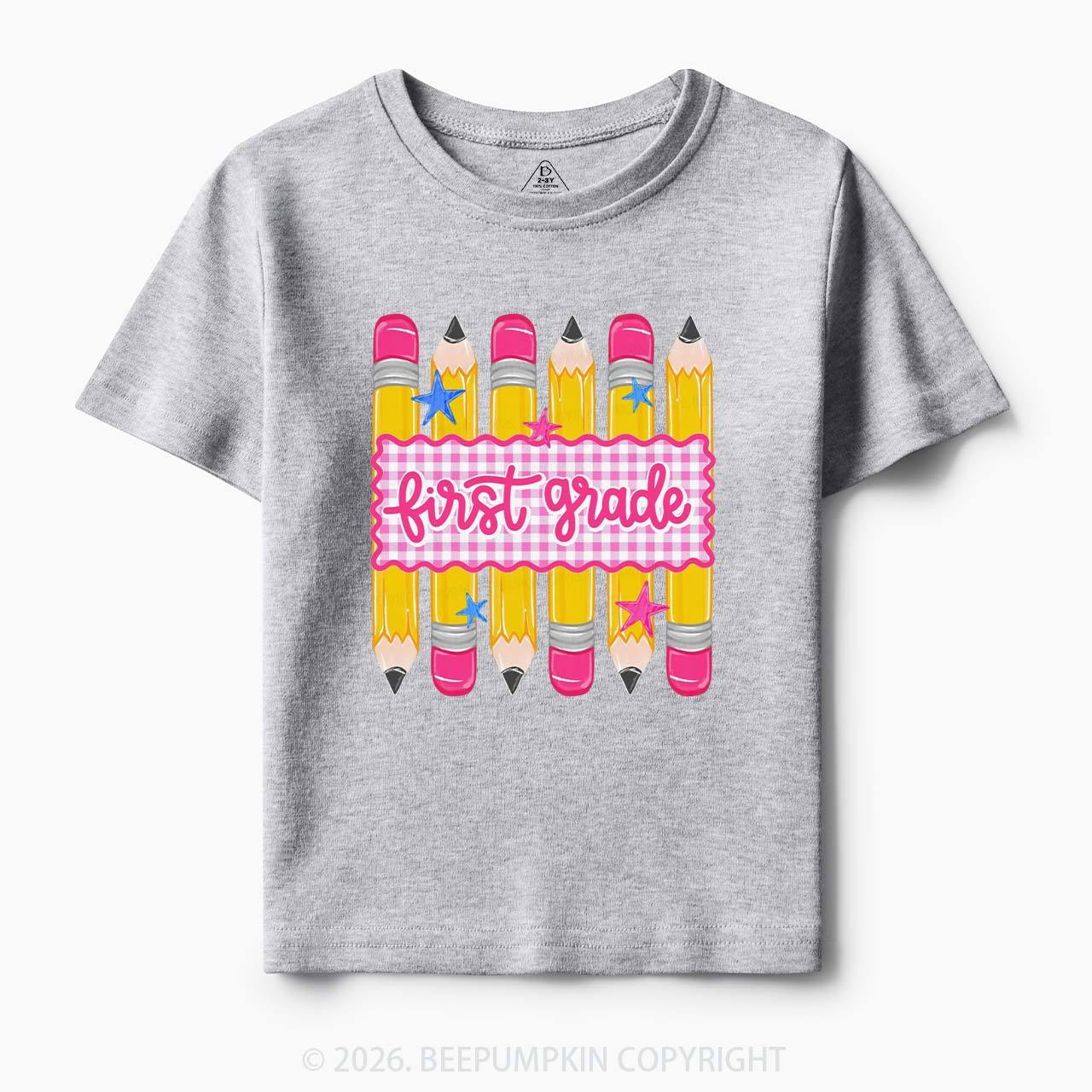 Personalized Grade Level Gingham Pencil Toddler&Kid's Tees