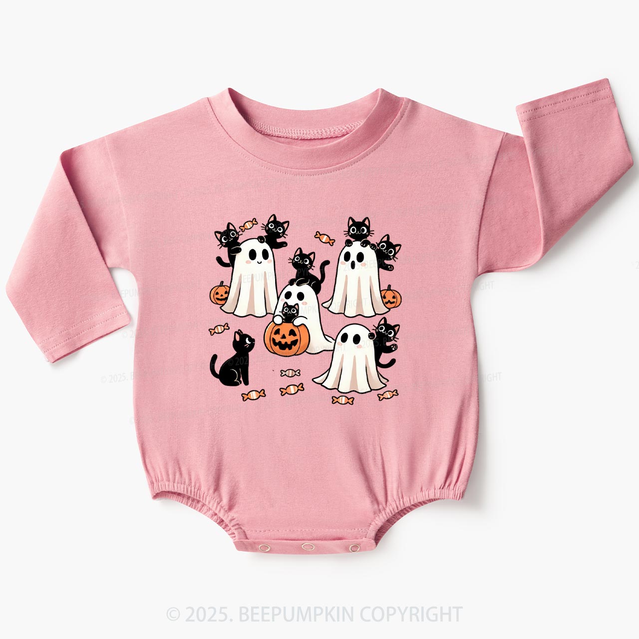 Halloween Black Cat & Ghost Baby Bubble Romper Beepumpkin
