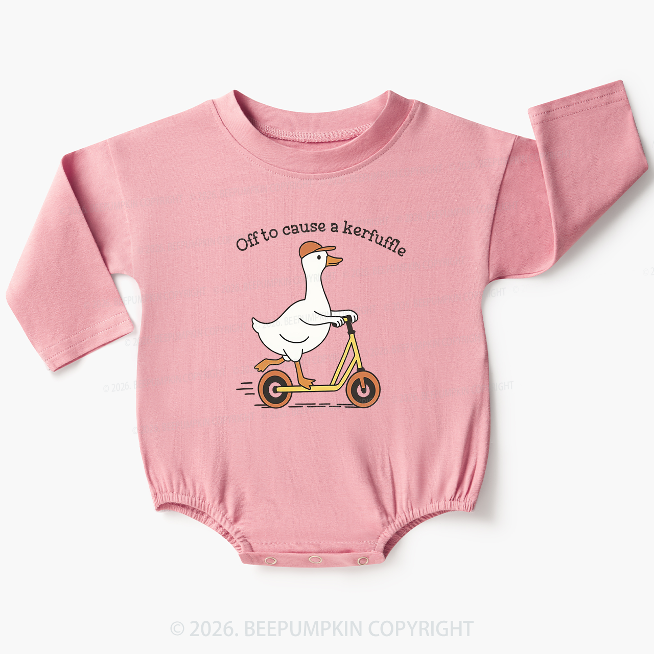 Off To Cause A Kerfuffle Silly Duck Animal Baby Bubble Romper