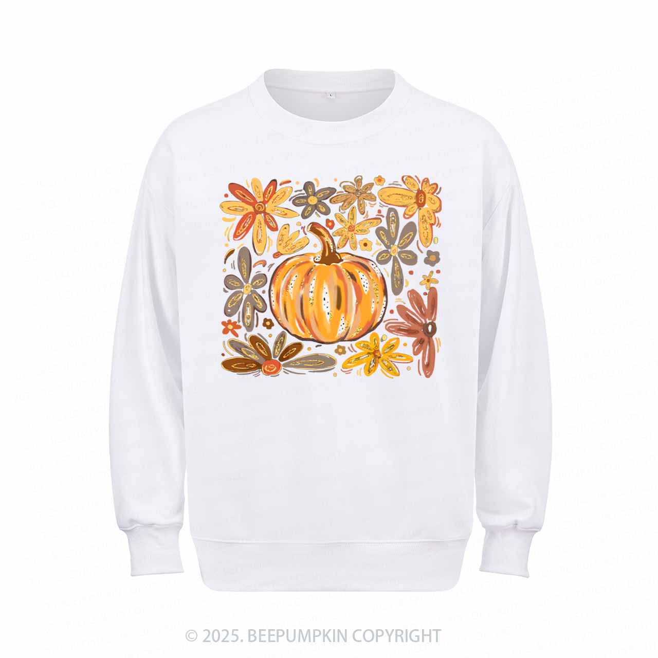 Glitter Boho Fall Floral Pumpkin Sweatshirt Beepumpkin