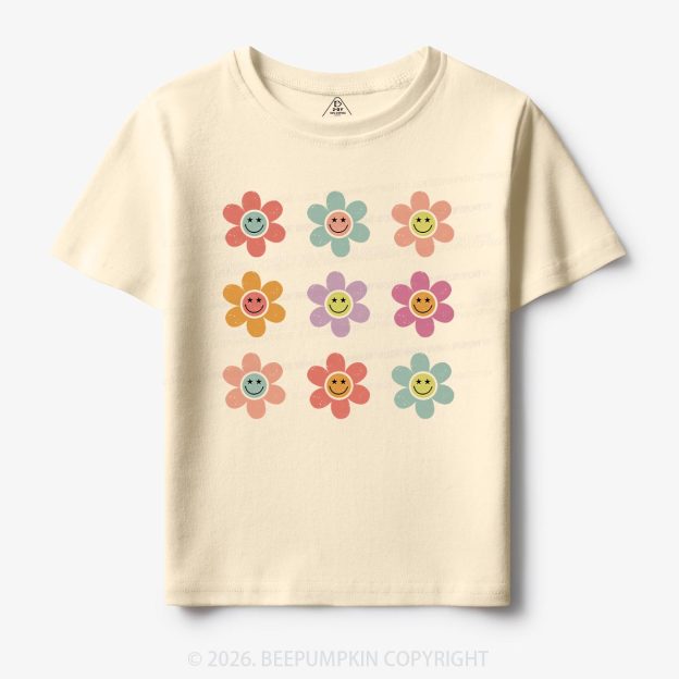 Happy Face Flowers Summer Kids T-Shirts