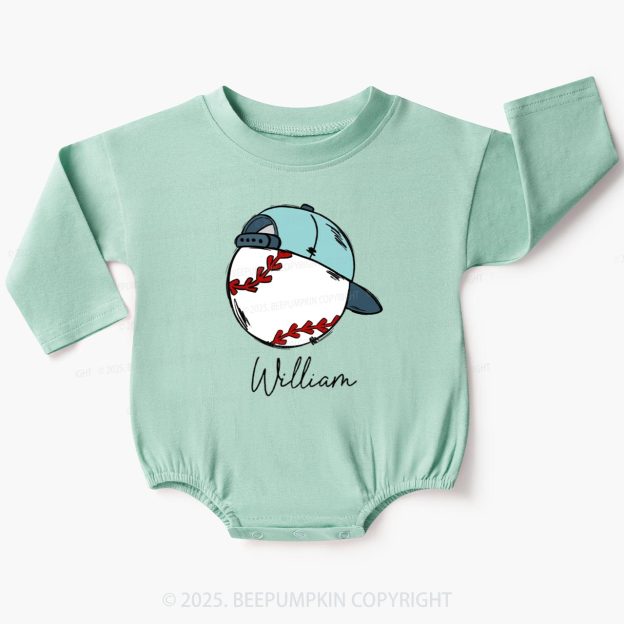 Personalized Boy Baseball Name Baby Bubble Romper Beepumpkin