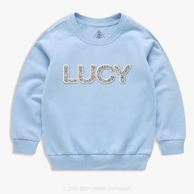 Personalized Vintage Blue Rose Applique Toddler&Kid's Sweatshirt
