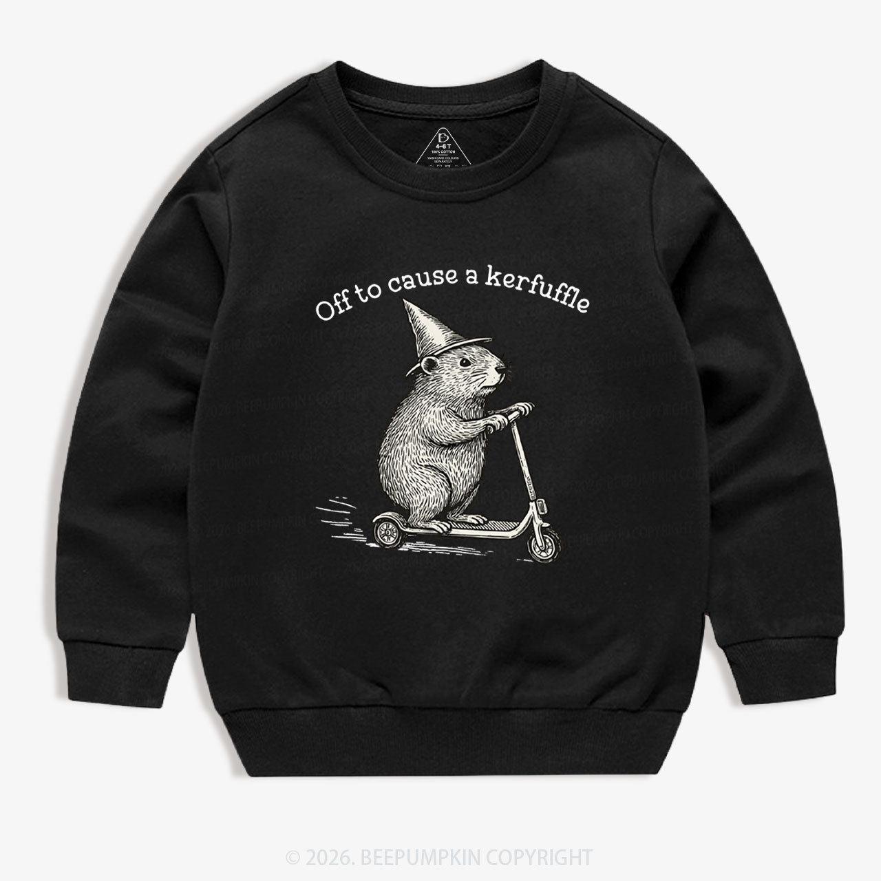Off To Cause A Kerfuffle Groundhog Scooter Kid's Sweatshirt