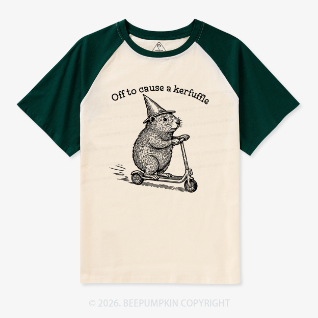 Off To Cause A Kerfuffle Humor Retro Raglan T-Shirt