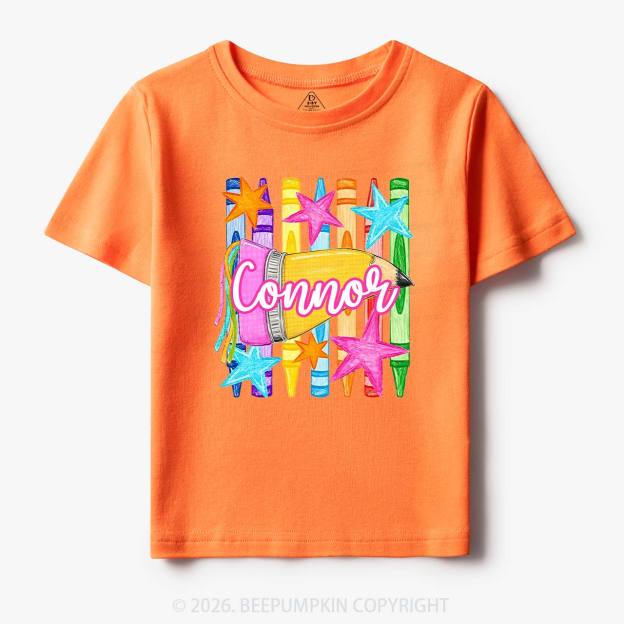 Personalized Name Striped Pencil Crayon Toddler&Kid's Tees
