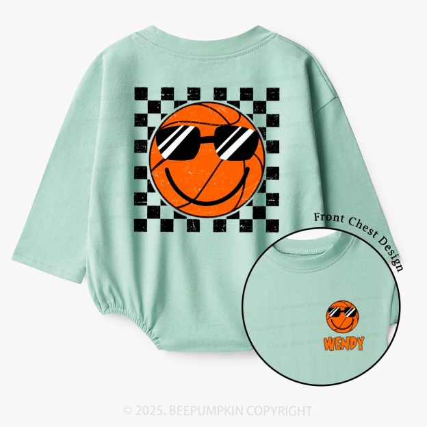 Personalized Smile Face Basketball Baby Bubble Romper Beepumpkin