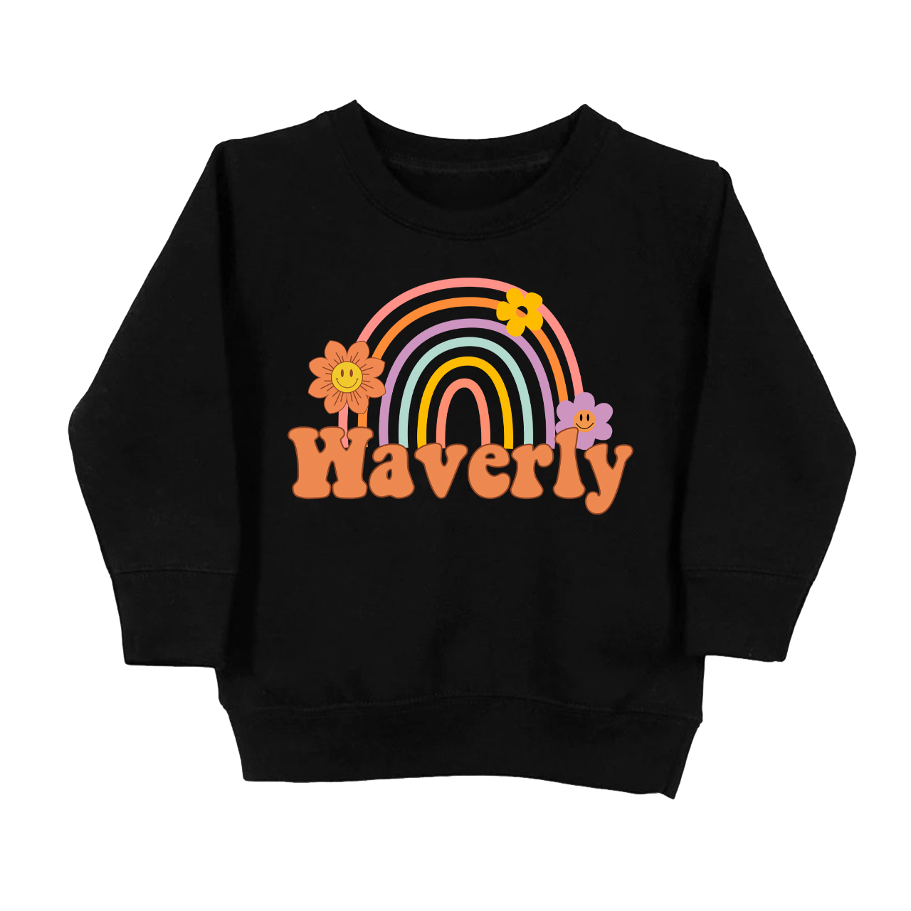 Personalized Rainbow Daisy Happy Face Toddler Sweatshirt