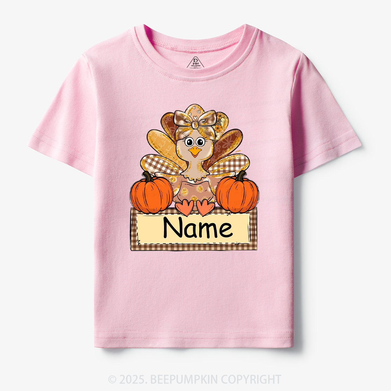 Personalized Fall Turkey Name Thanksgiving Toddler&Kid's Tees Beepumpkin