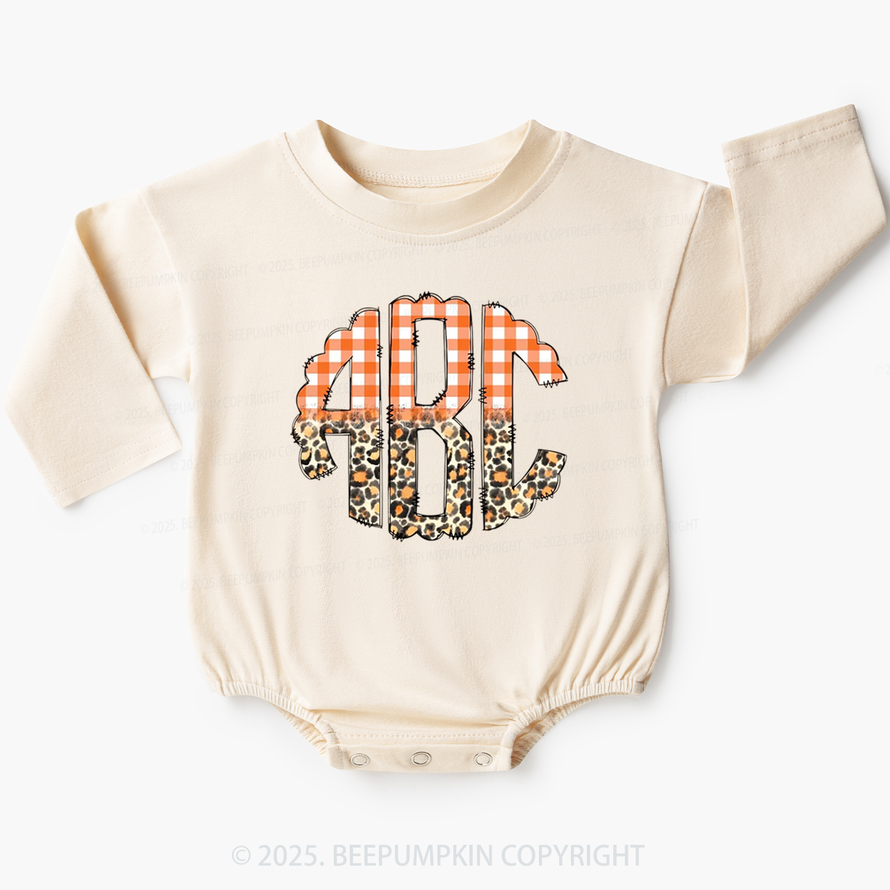 Leopard Monogram Baby Bubble Romper Beepumpkin