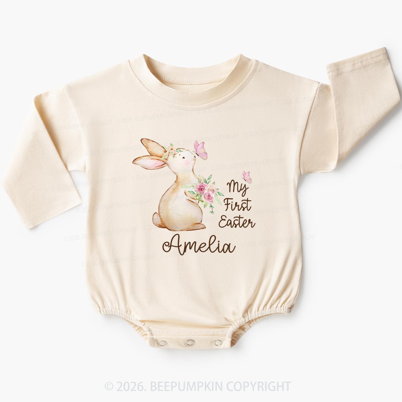 Personalized My First Easter Butterfly Kiss Bunny Baby Bubble Romper