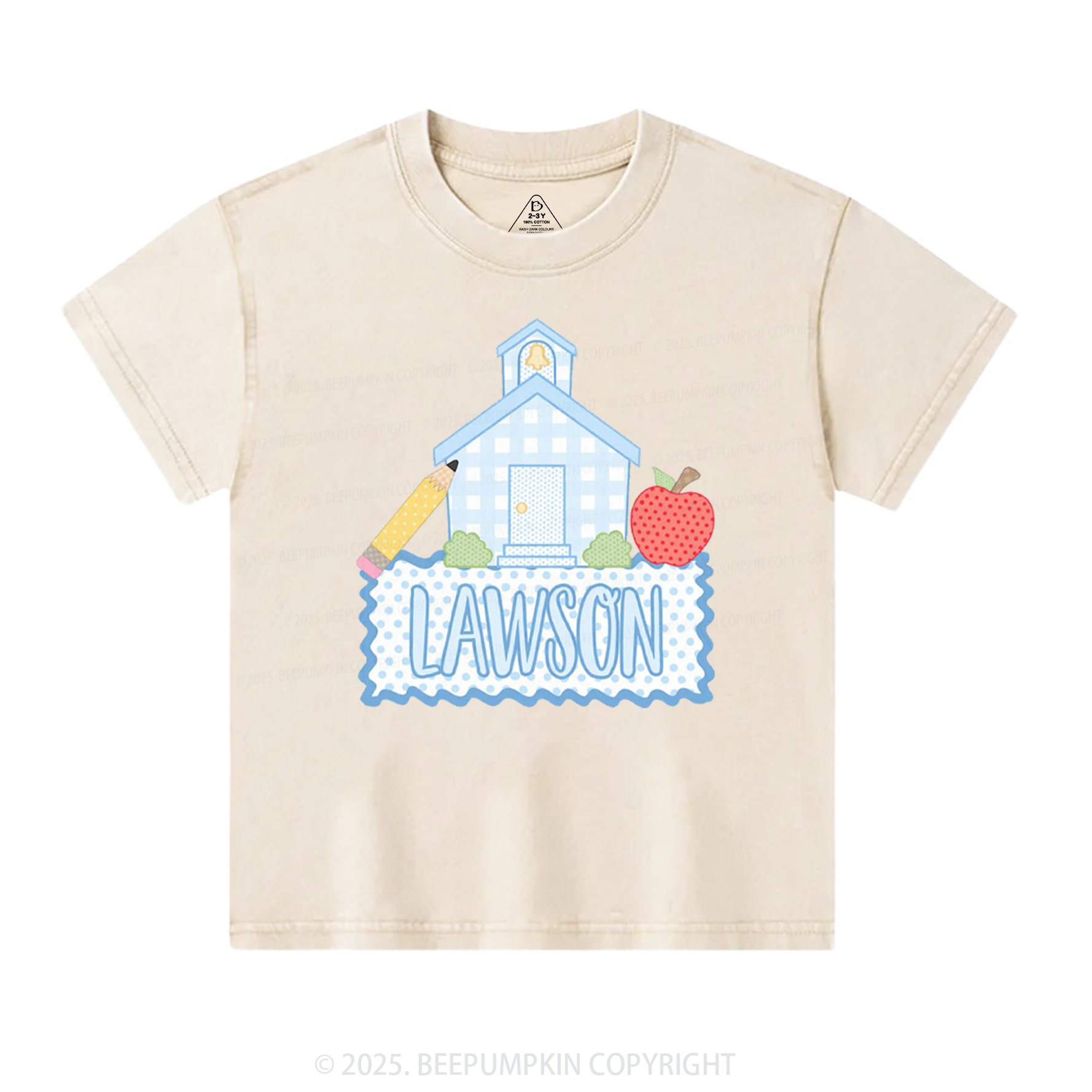 Personalized Blue Schoolhouse Toddler&Kids Washed Tees