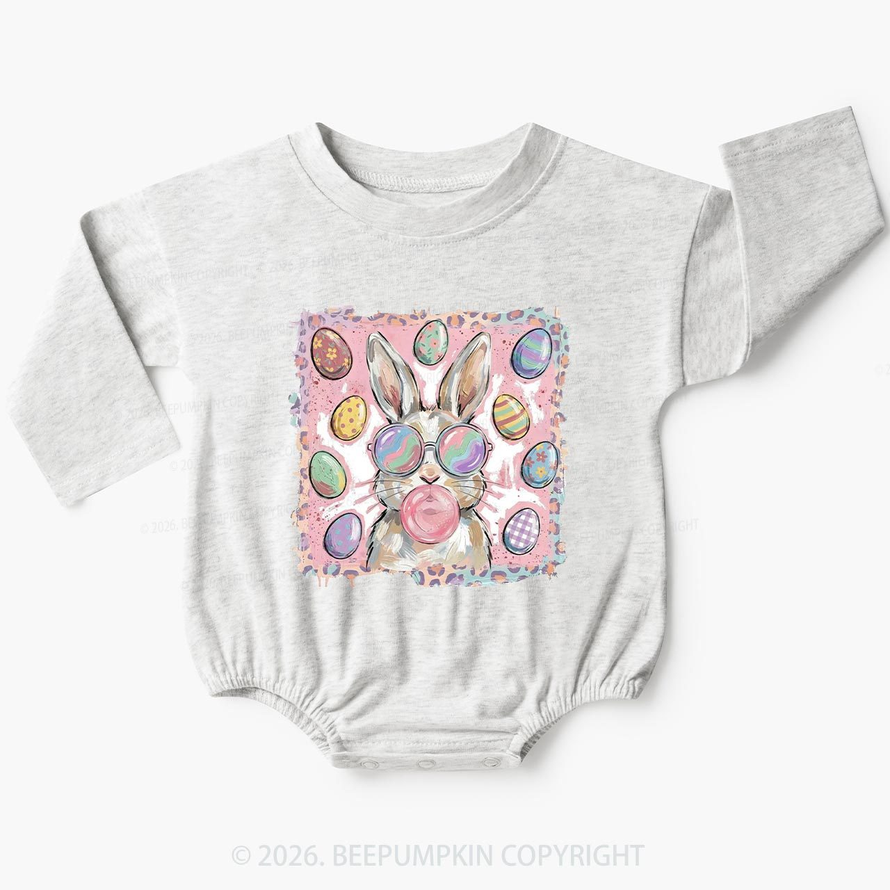 Retro Bubblegum Bunny Colorful Easter Eggs Baby Bubble Romper