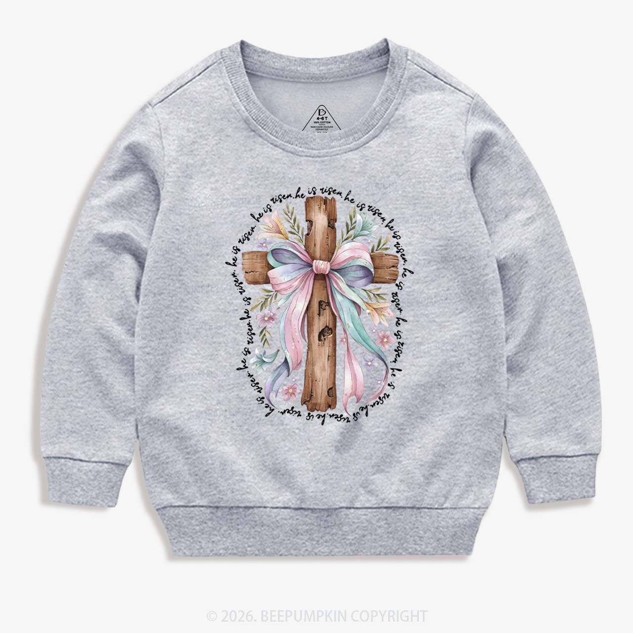 He Is Risen Soft Pastel Cross Kid's Sweatshirt