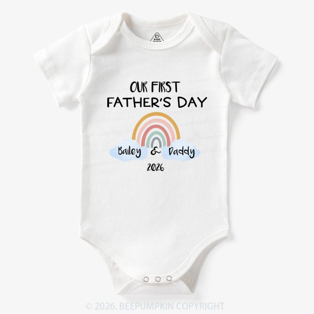 Personalization Our First Father's Day Rainbow Bodysuit For Baby