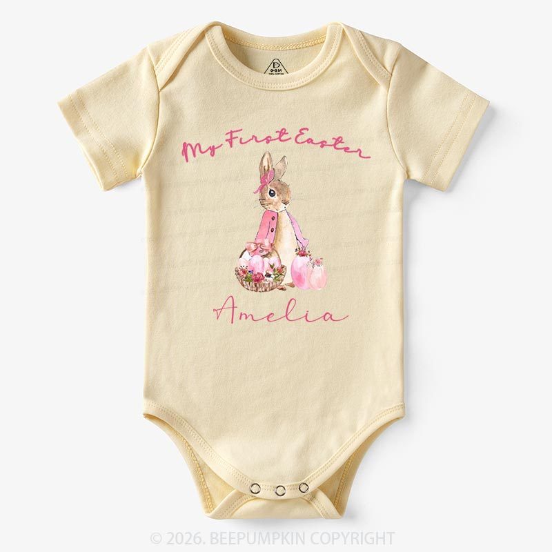 Personalized Pink Hop Into My First Easter Baby Bodysuit