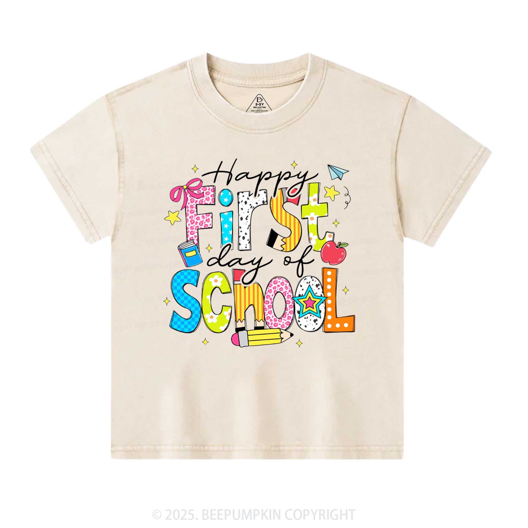 Happy First Day Of School Toddler&Kids Washed Tees