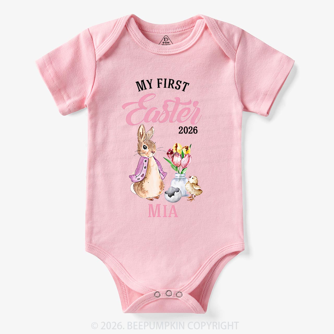Personalized Little Pink Bunny’s First Easter Baby Bodysuit