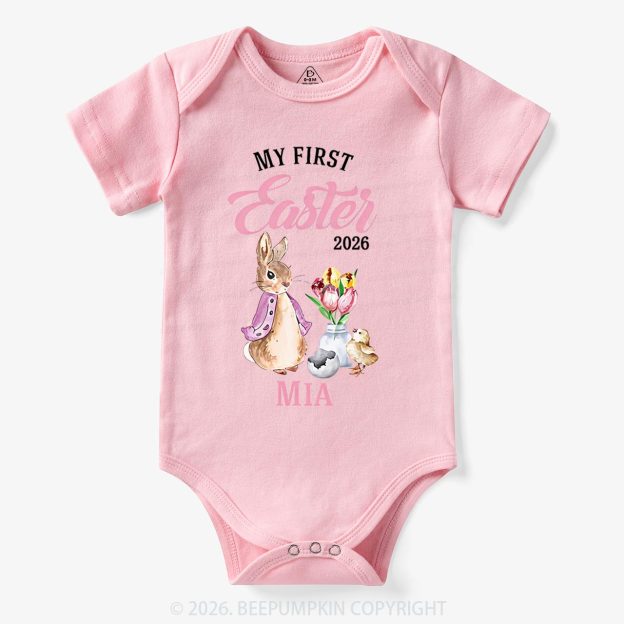Personalized Little Pink Bunny’s First Easter Baby Bodysuit