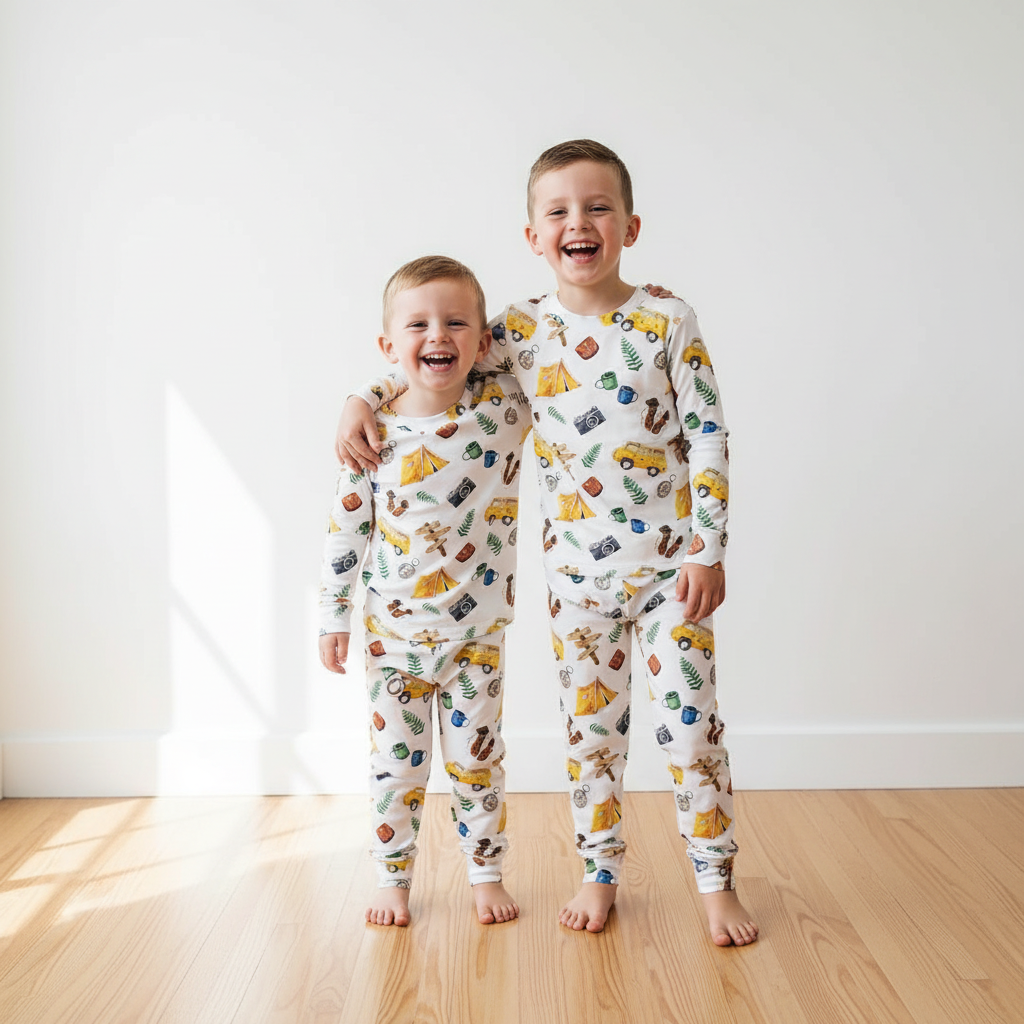 Watercolor Travel Two-Piece Pajama Set For Kids