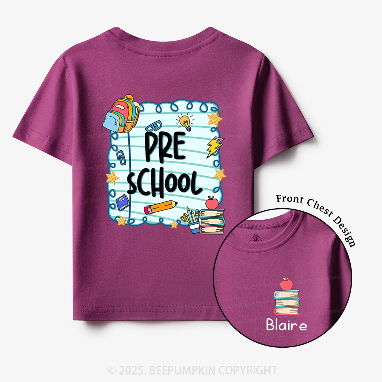 Personalized Apple Book Learning Toddler&Kid's Tees Beepumpkin