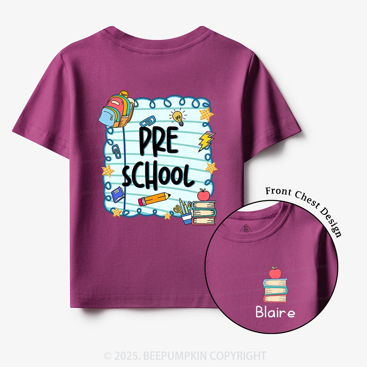 Personalized Apple Book Learning Toddler&Kid's Tees Beepumpkin