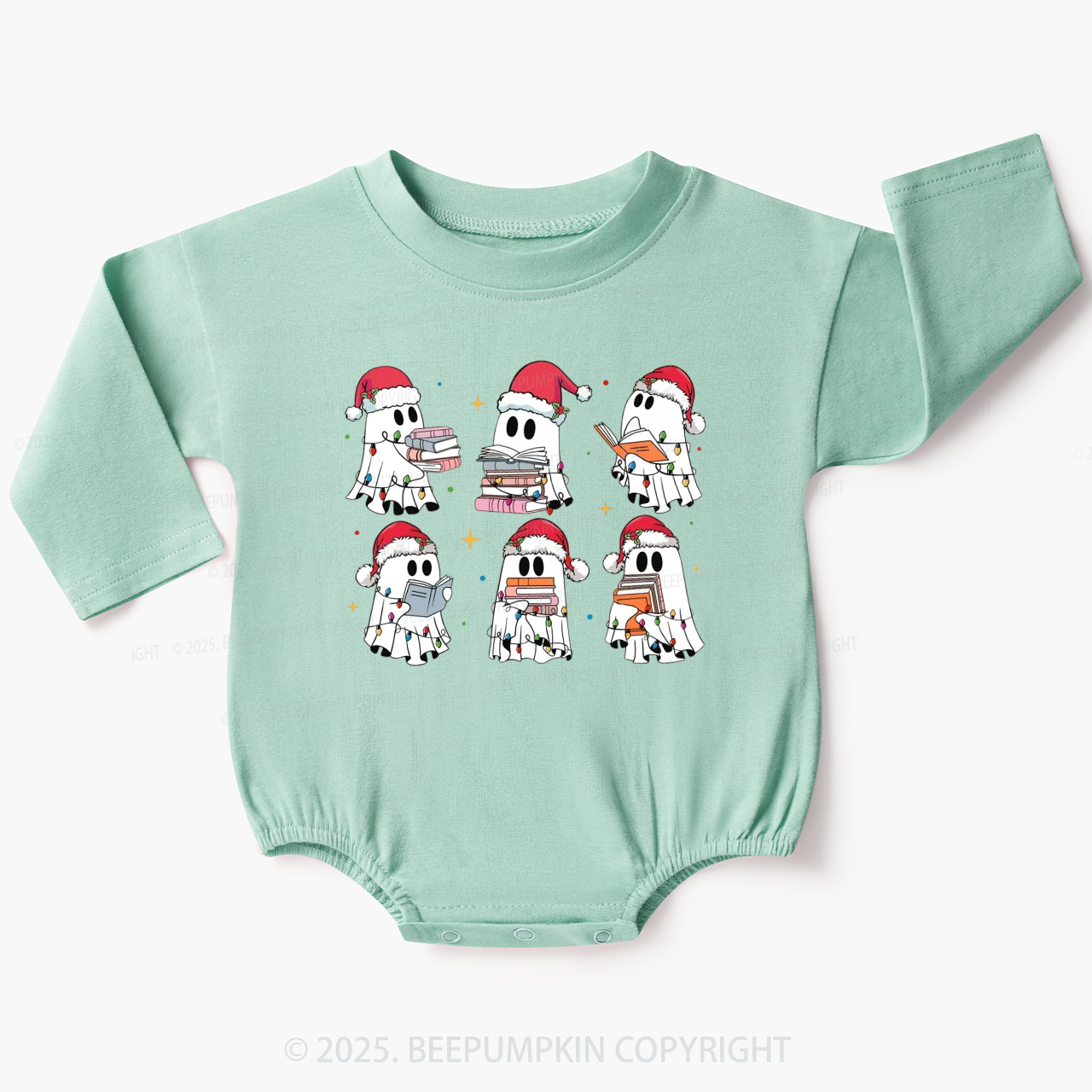 Christmas Book Ghost Baby Bubble Romper Beepumpkin