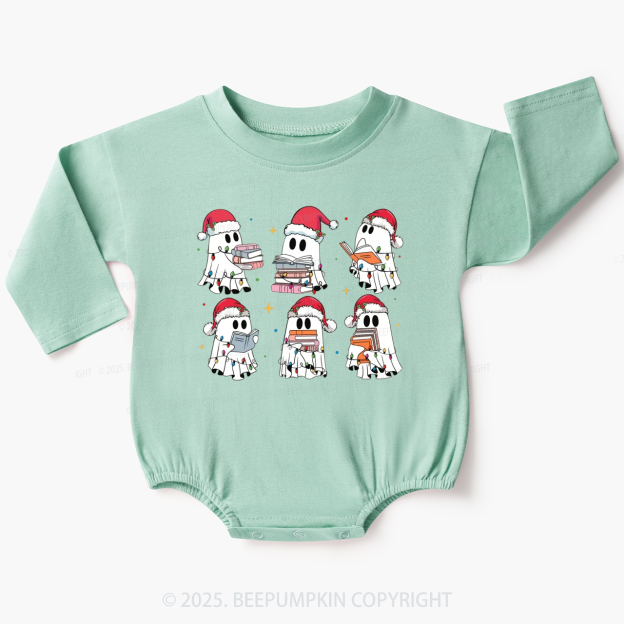 Christmas Book Ghost Baby Bubble Romper Beepumpkin