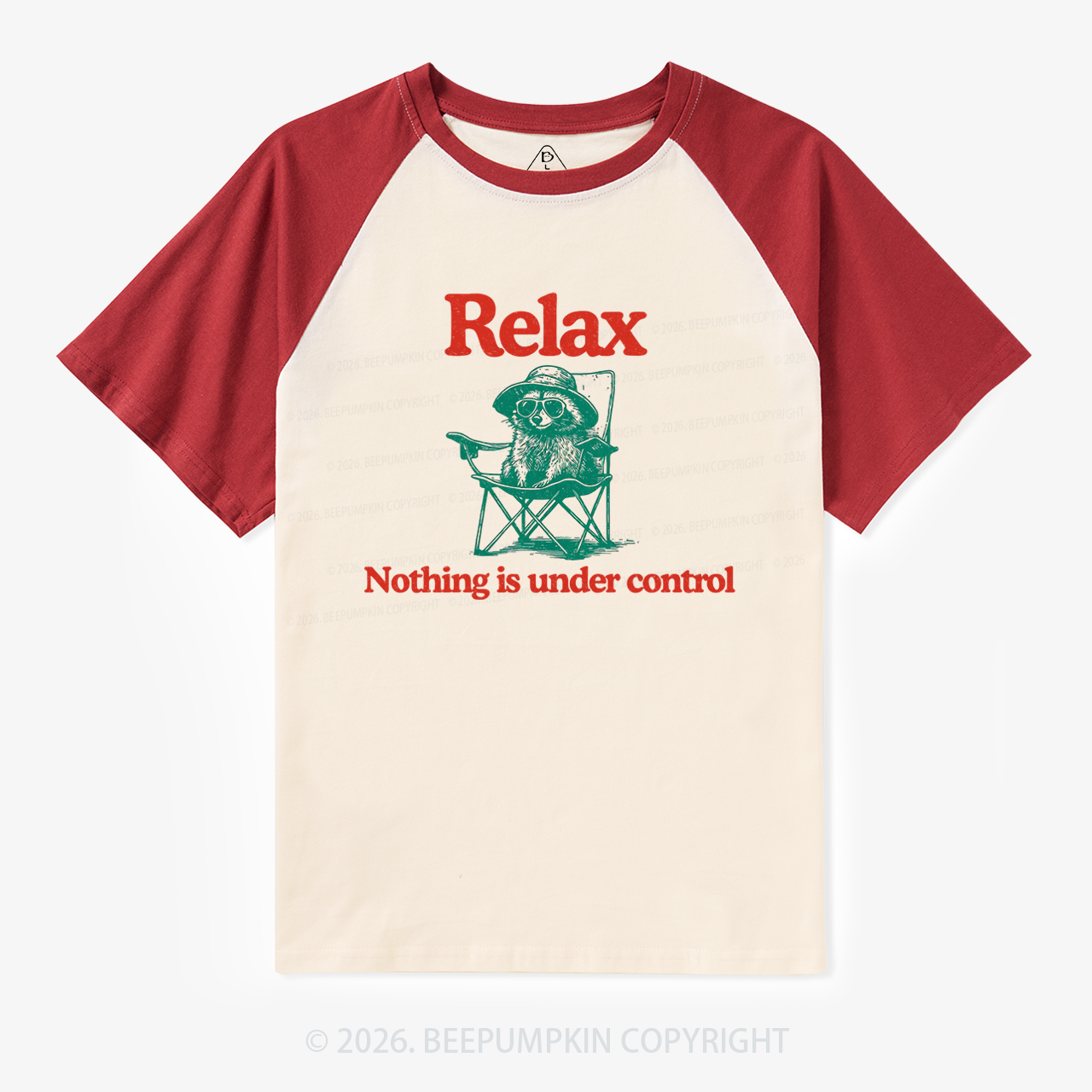 Chill Raccoon-Relax Nothing Is Under Control Retro Raglan T-Shirt