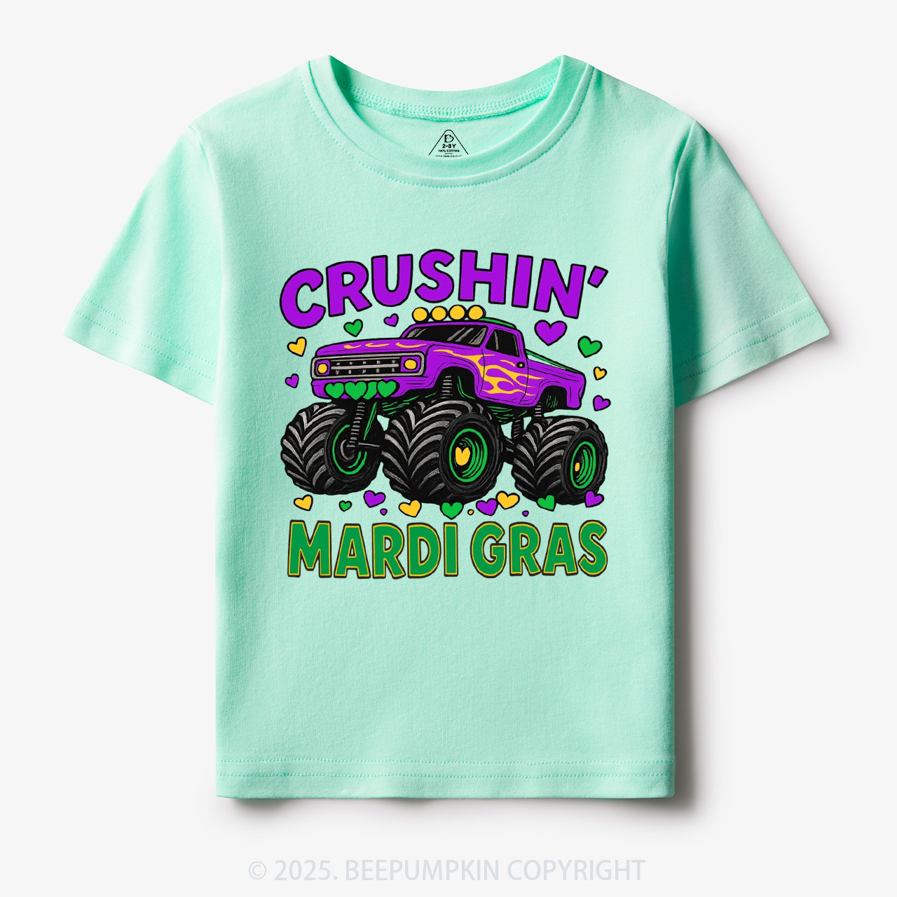 Crushin' Mardi Gras Monster Truck Toddler&Kid's Tees Beepumpkin
