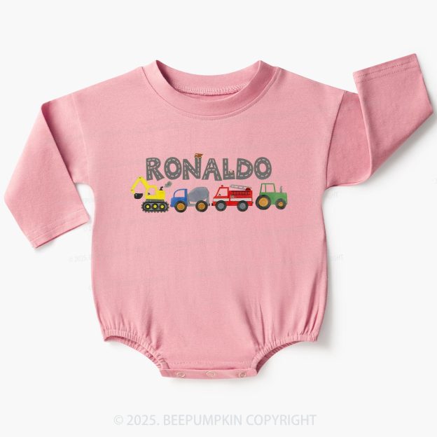 Personalized Name Boy Constructions Vehicles Baby Bubble Romper Beepumpkin