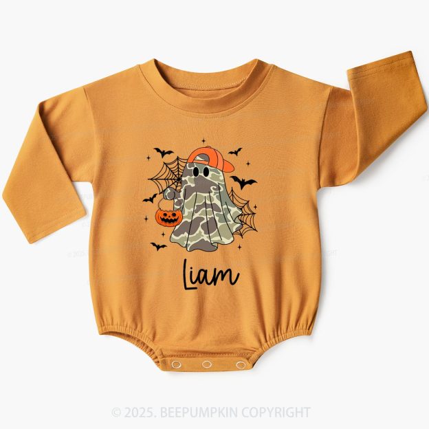 Personalized Boy Halloween Ghost Baby Bubble Romper Beepumpkin